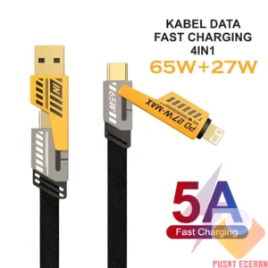 Kabel Data 4in1 Fast Charging 27W + 65W – Kabel Cas 4 Kepala 5A USB Type C & iOS 1M